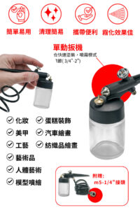 SG-620 單動噴筆組產品介紹: 美術、工藝、模型...等多用途噴筆,可快速大面積噴塗